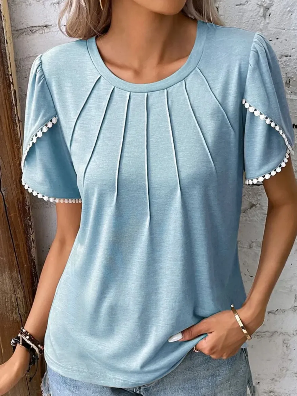 Full Size Round Neck Petal Sleeve Blouse Plus Size, image 15