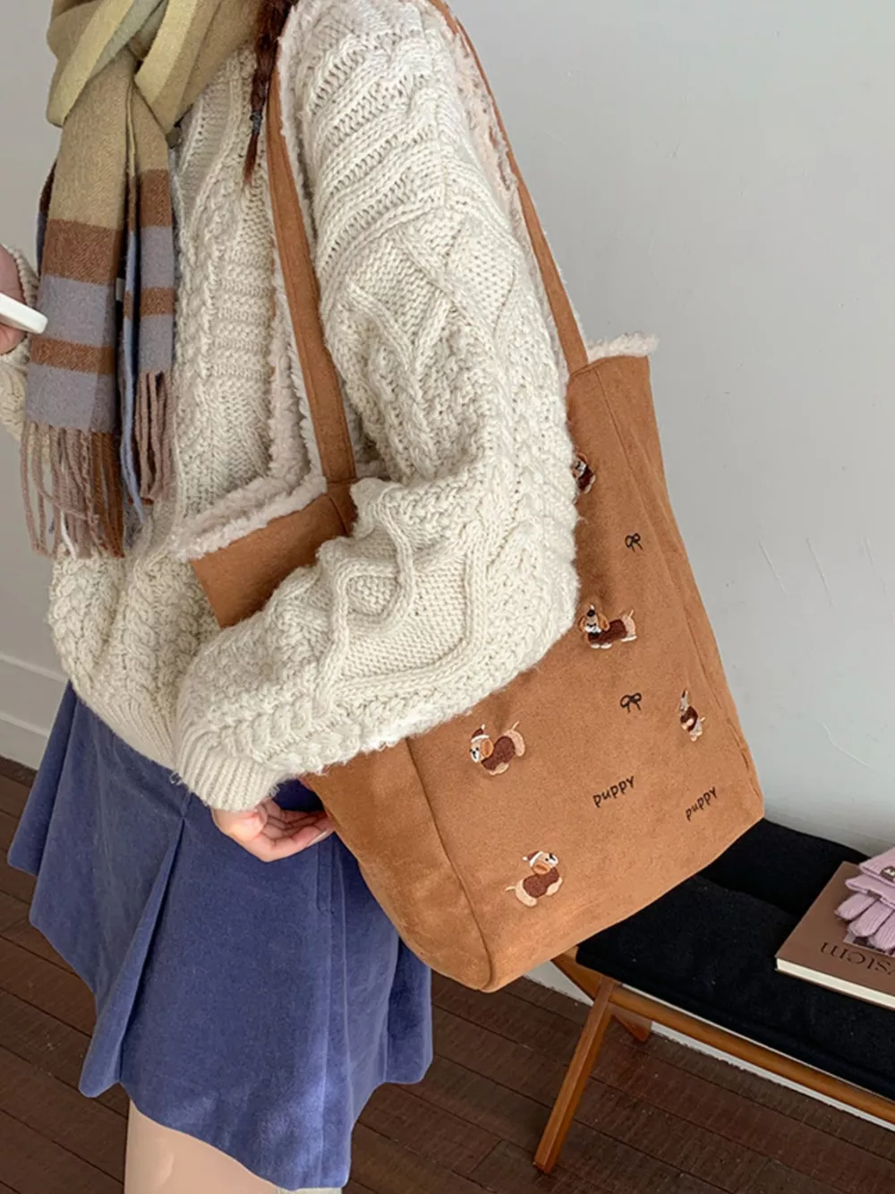 Embroidered Plush Tote Bag, image 3