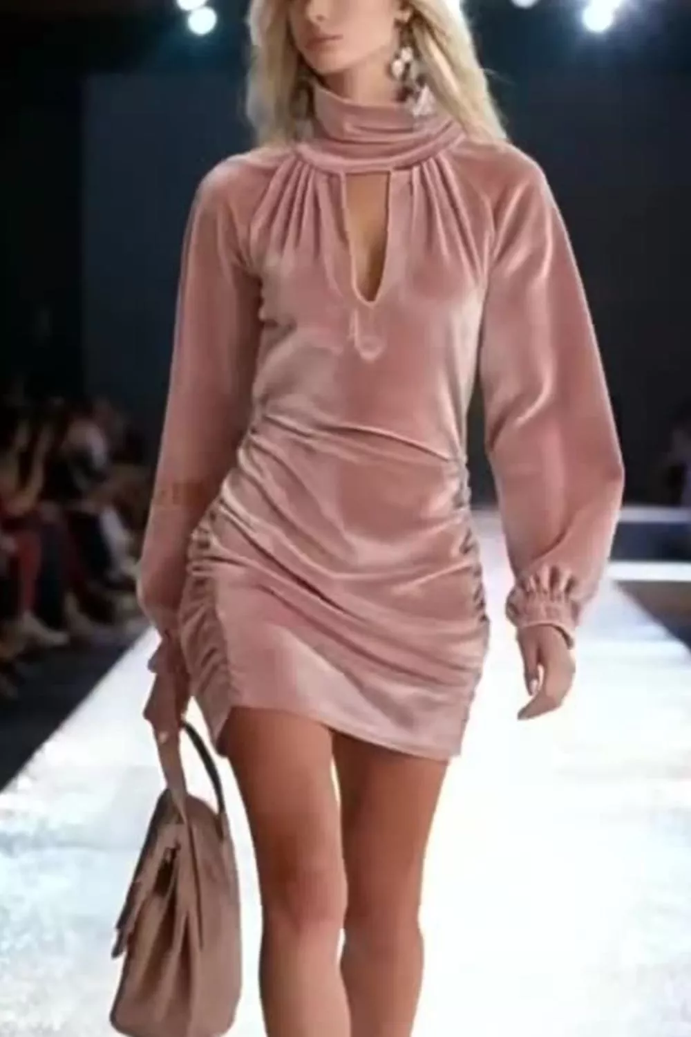 Elegant Velvet Ruched Mini Dress, image 3