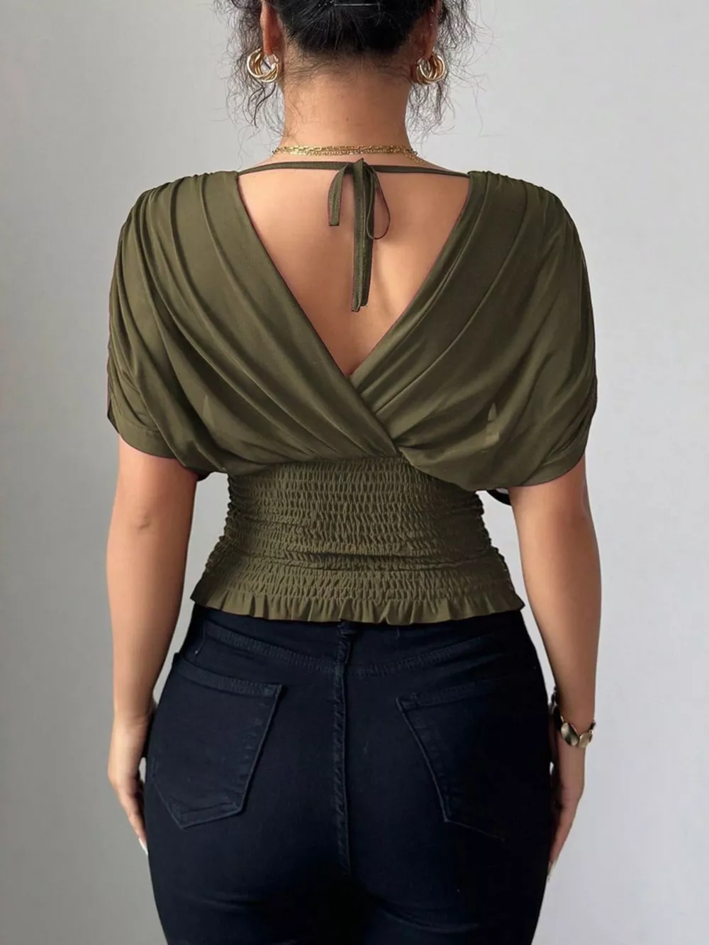 Ruched Surplice Short Sleeve Top, image 17