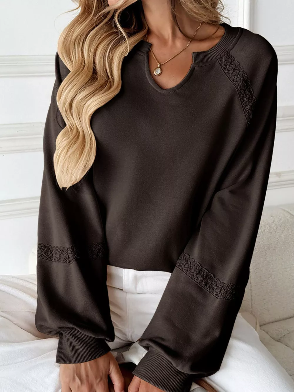 Notched Raglan Sleeve Sweatshirt, image 14