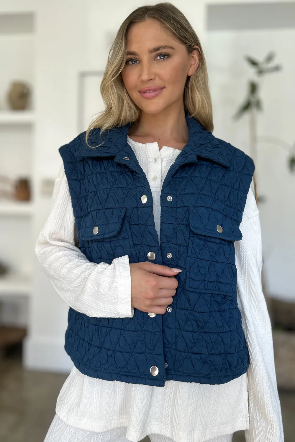 Full Size Pocketed Texture Snap Down Vest Coat, image 11