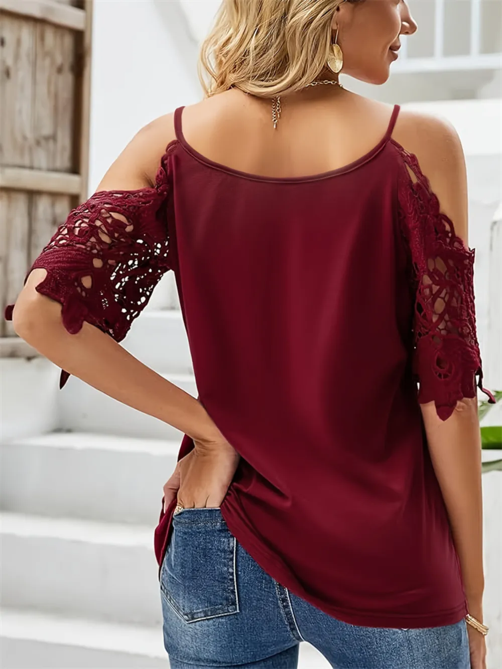 Cold Shoulder Lace Sleeve Blouse, image 3