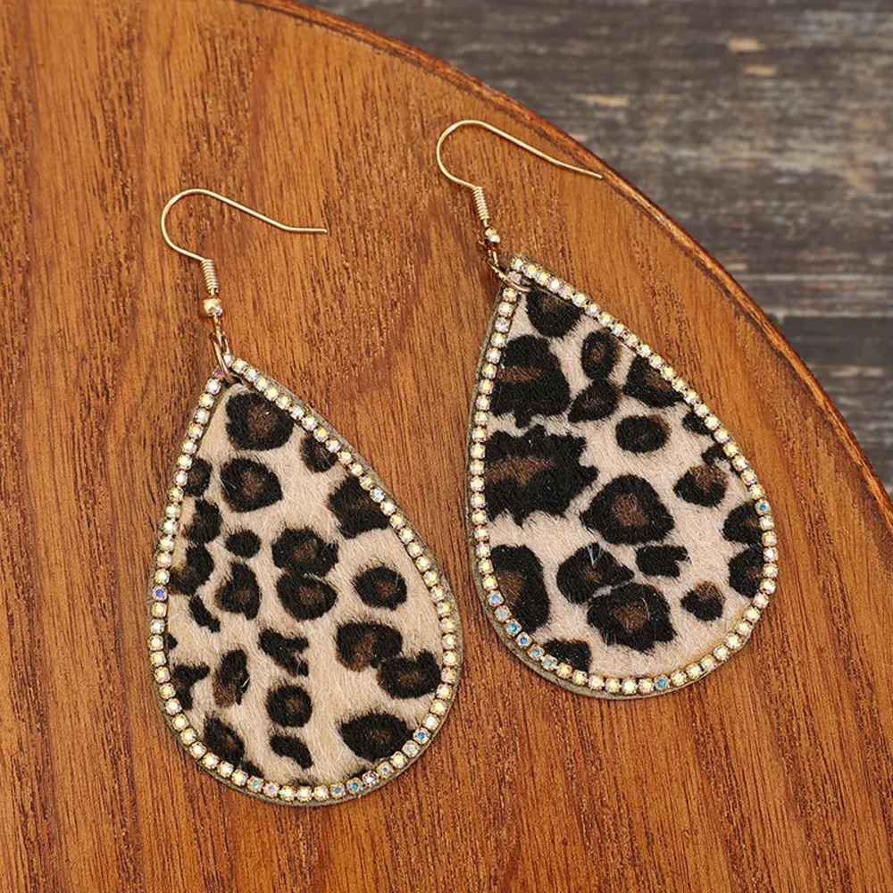 Zircon PU Leopard Teardrop Earrings, image 4