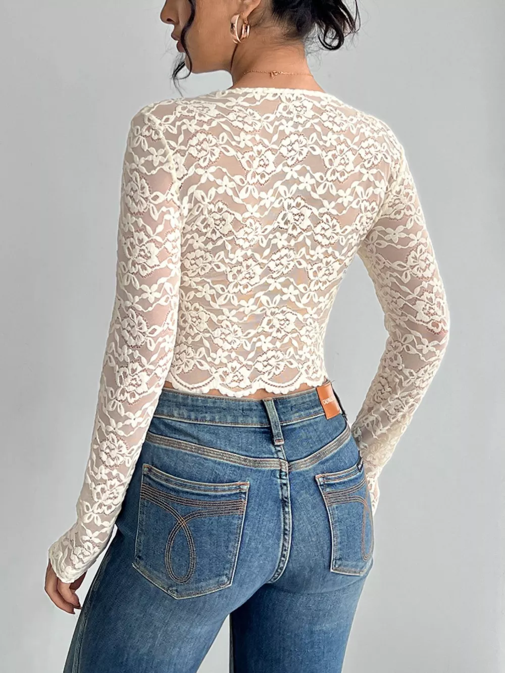 Elegant Lace V-Neck Long Sleeve Top, image 3