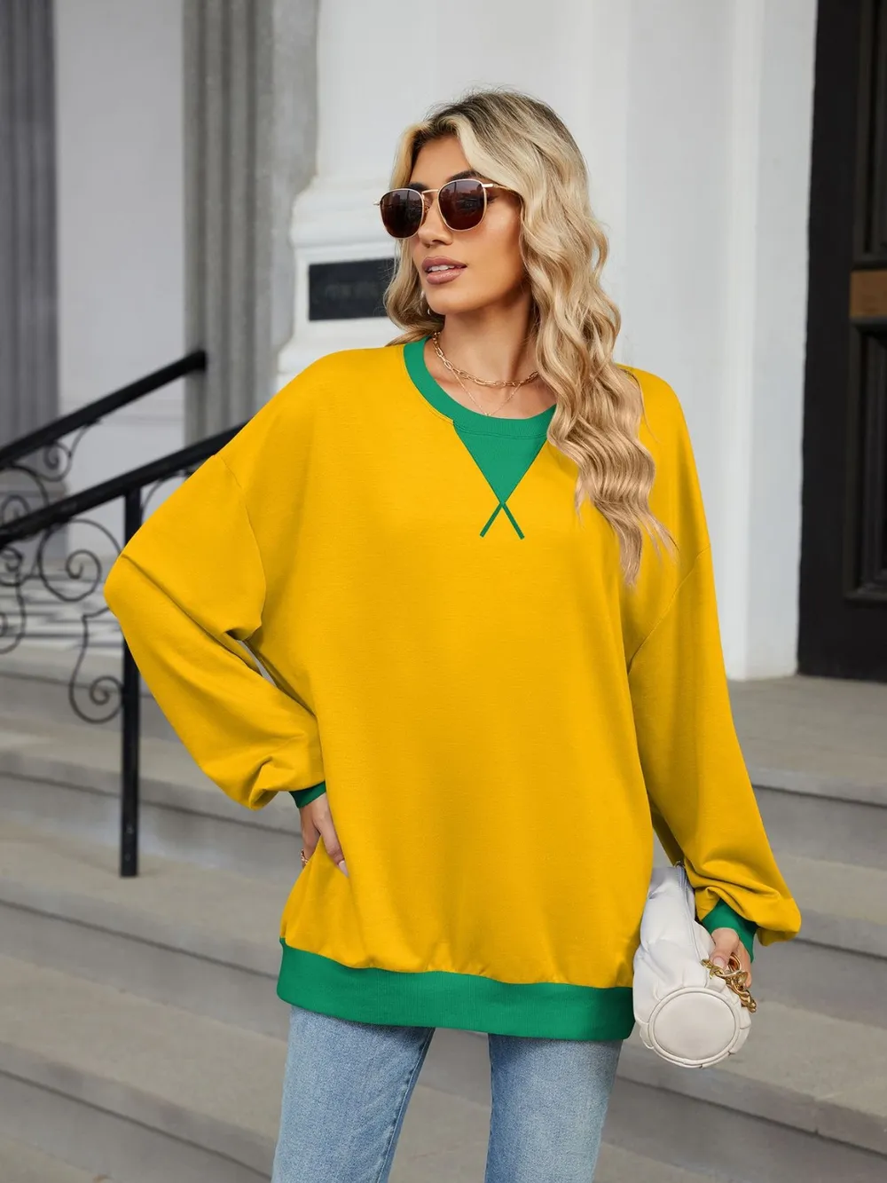 Contrast Round Neck Long Sleeve Sweatshirt, image 19