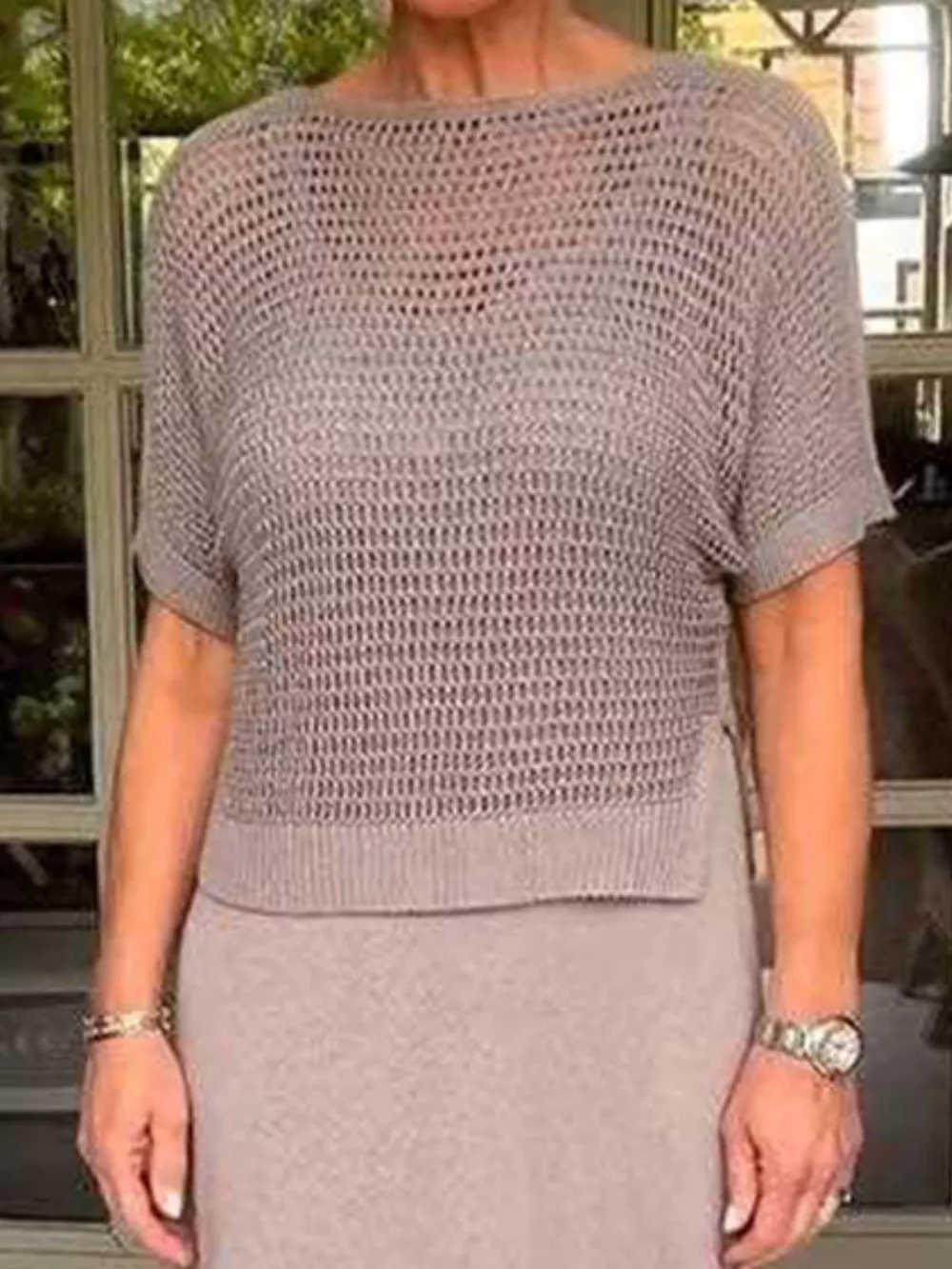 Full Size Openwork Knit Cover Up and Dress Set Plus Size, image 12