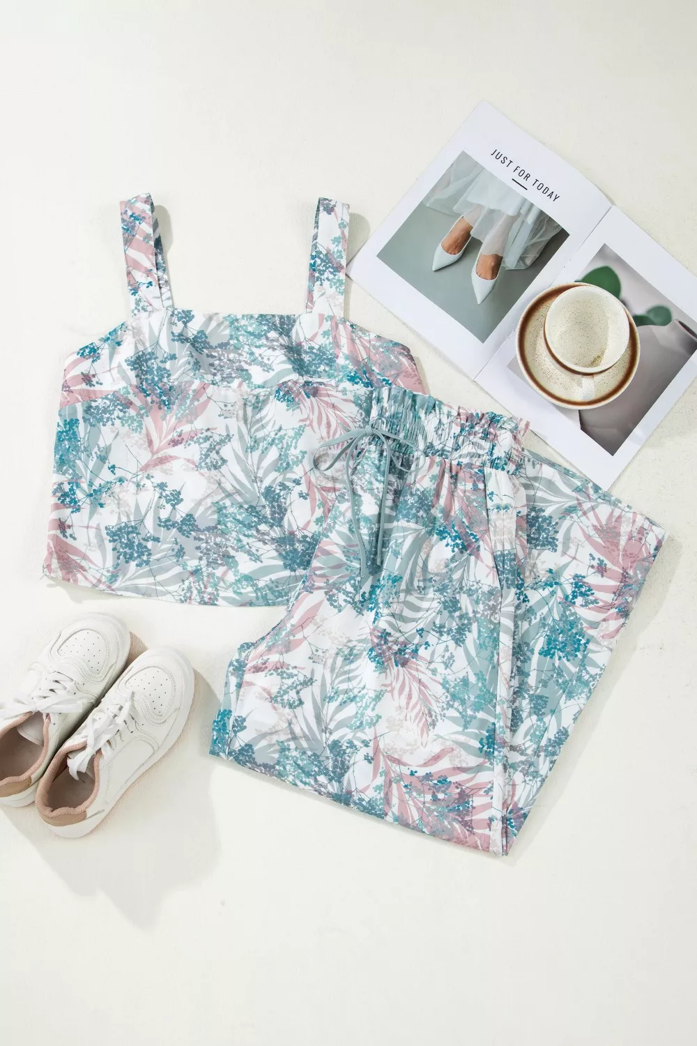 Floral Print Sleeveless Top and Wide Leg Pants Set, image 3