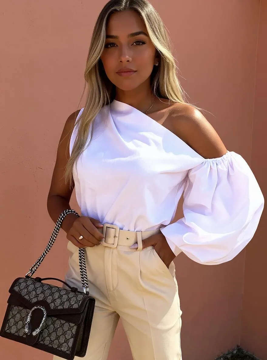 One Shoulder Puff Sleeve Blouse, image 2