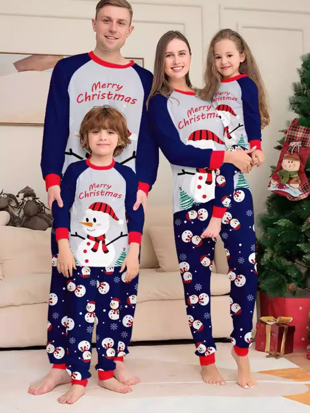 Full Size Family Matching Christmas Snowman Print Pajama Set Plus Size, image 2