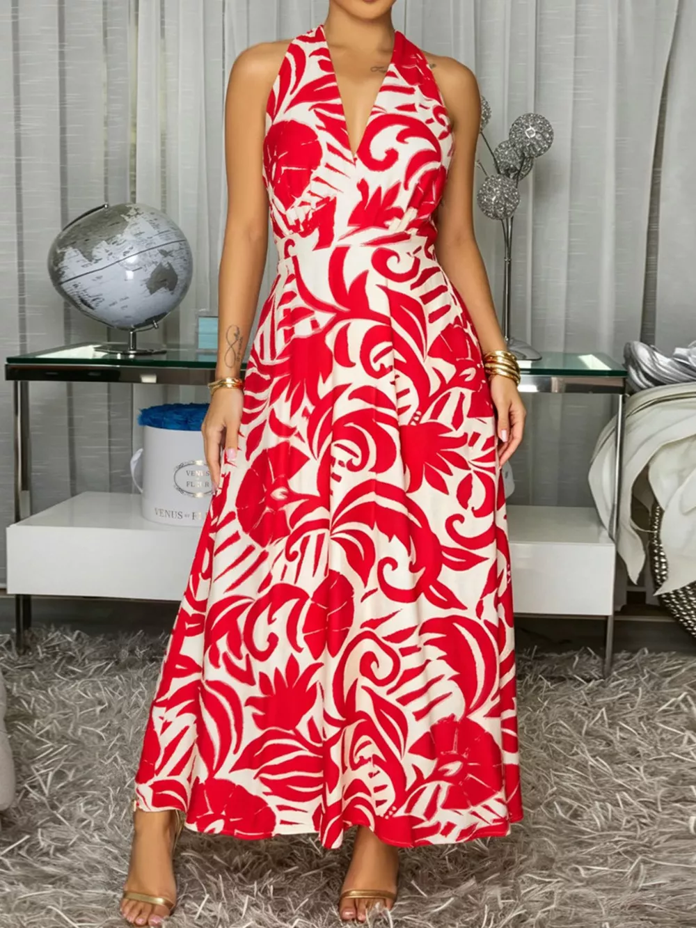 Backless Printed Sleeveless Maxi Dress, image 3
