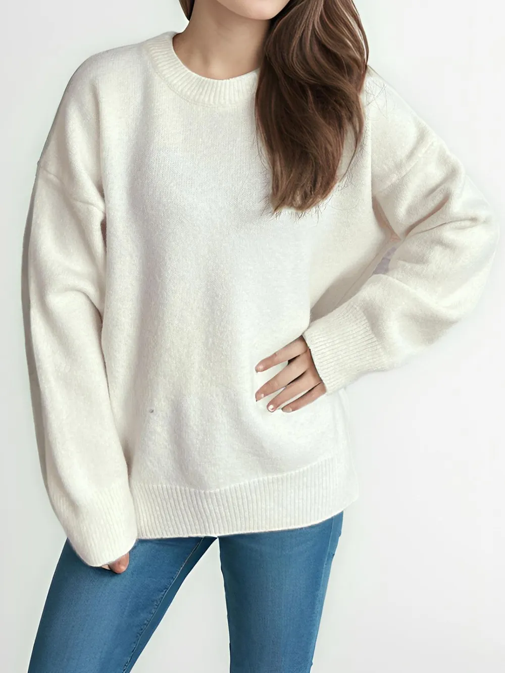 Round Neck Dropped Shoulder Long Sleeve Sweater, image 3