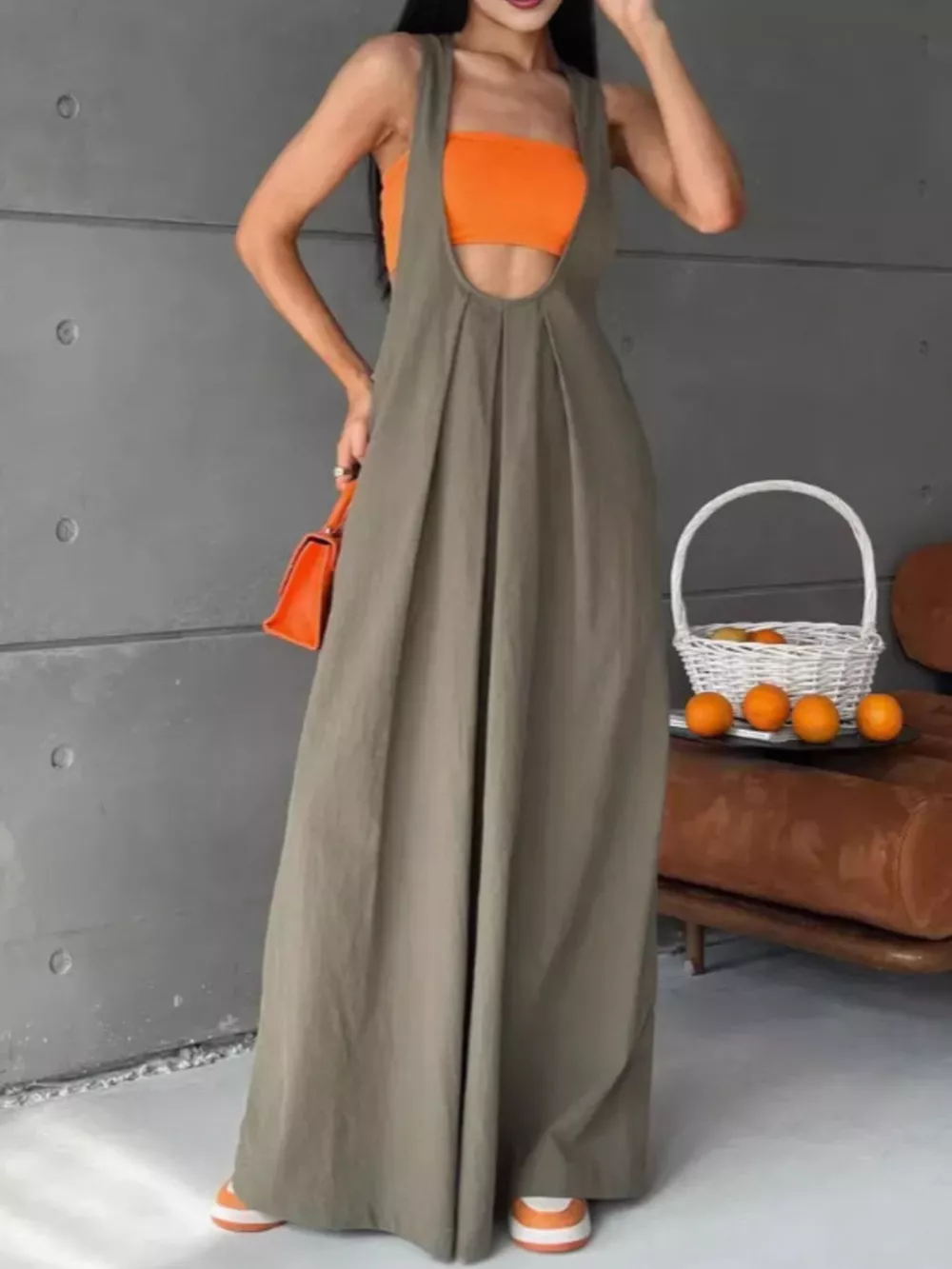 Pleated Overall Dress with Pockets, image 10