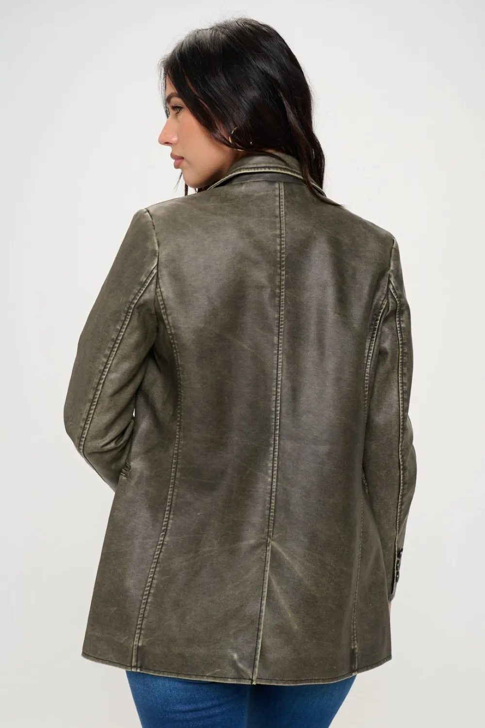Single-Breasted Vegan Leather Blazer, image 5
