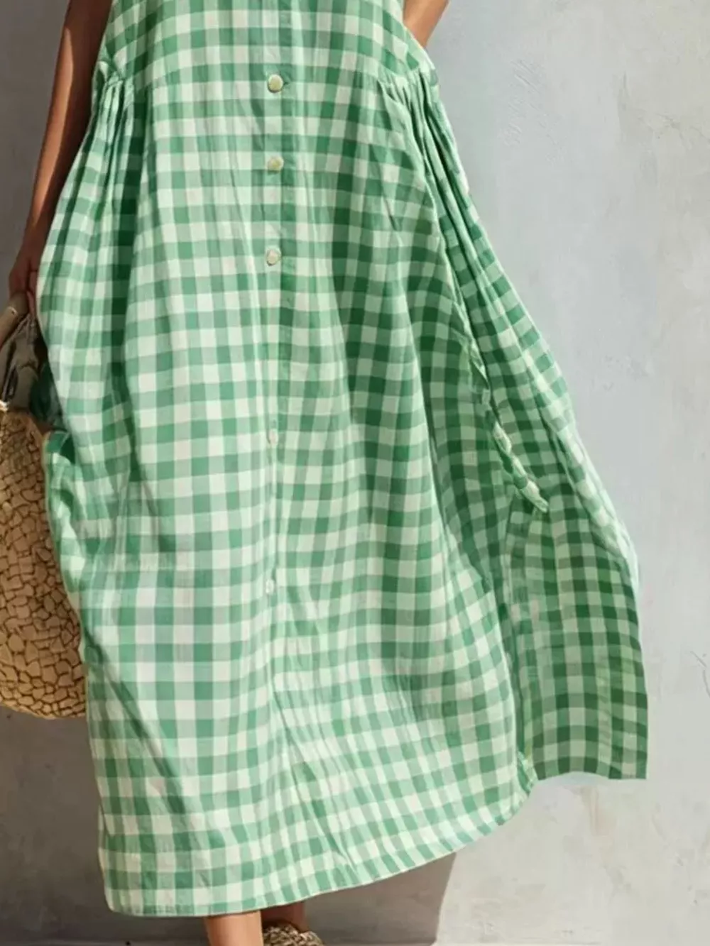 Full Size Sleeveless Gingham Button-Down Midi Dress Plus Size, image 10