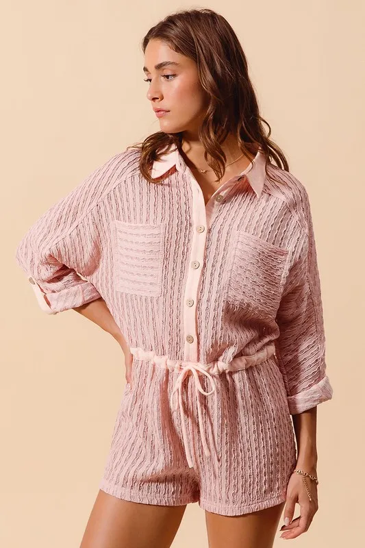 Textured Knit Button Front Romper, image 2