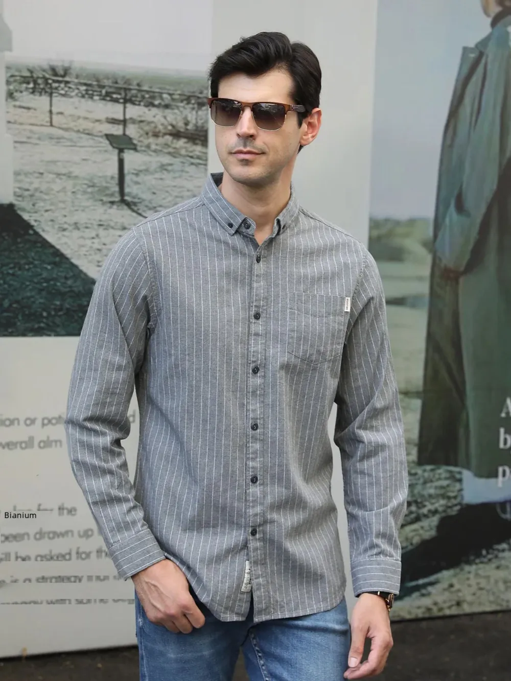 Men's Plus Size Pinstripe Button-Down Shirt, image 2