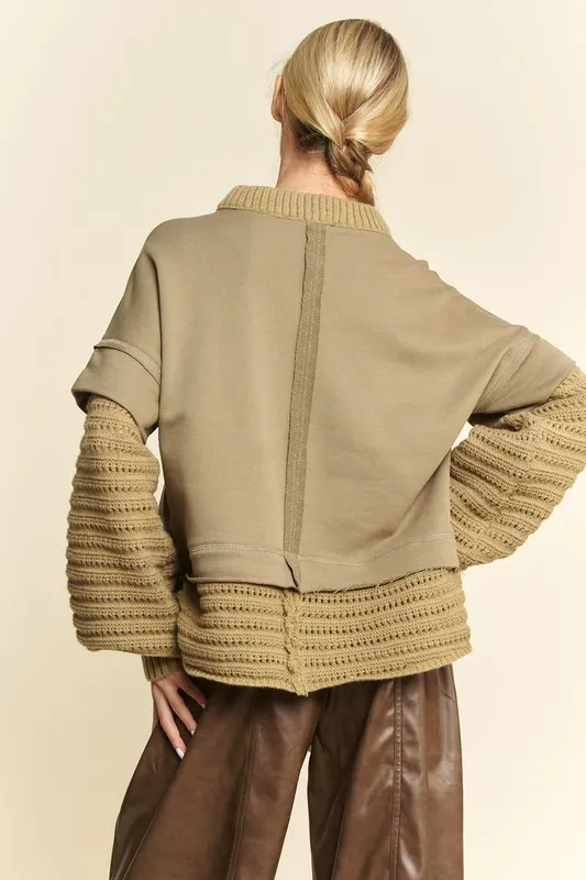 Faux Layered Round Neck Sweater, image 3