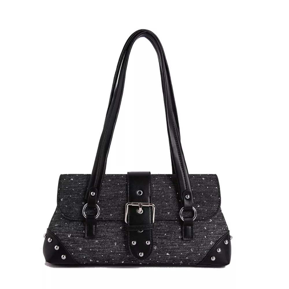 Studded Shoulder Bag with Buckle Detail, image 7