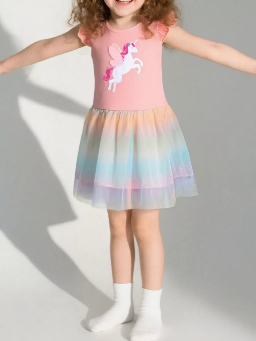 Children's Unicorn Applique Rainbow Tulle Dress