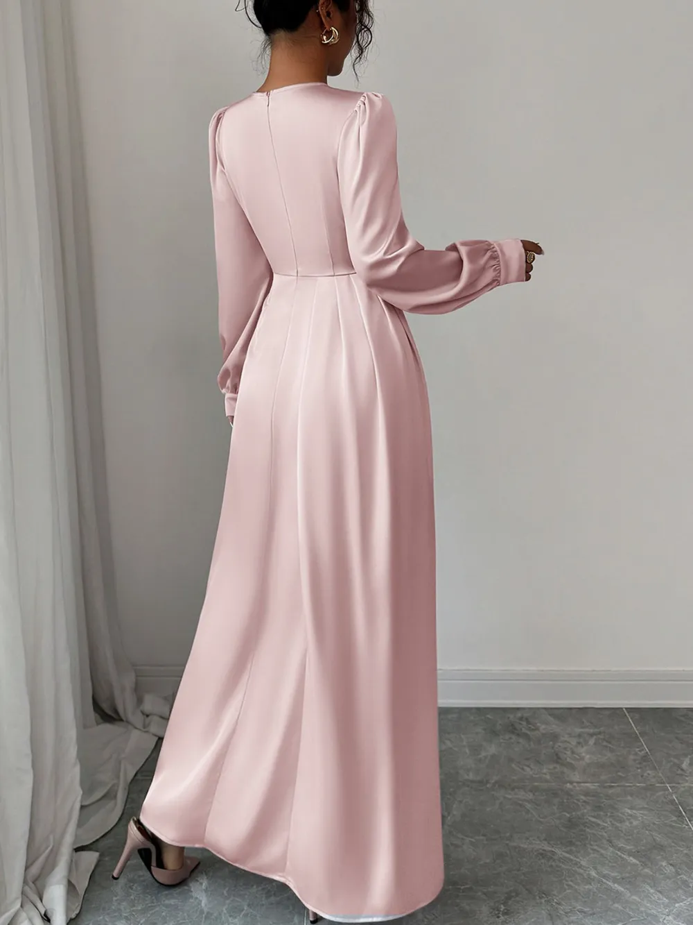 Satin Long Sleeve Maxi Dress, image 5