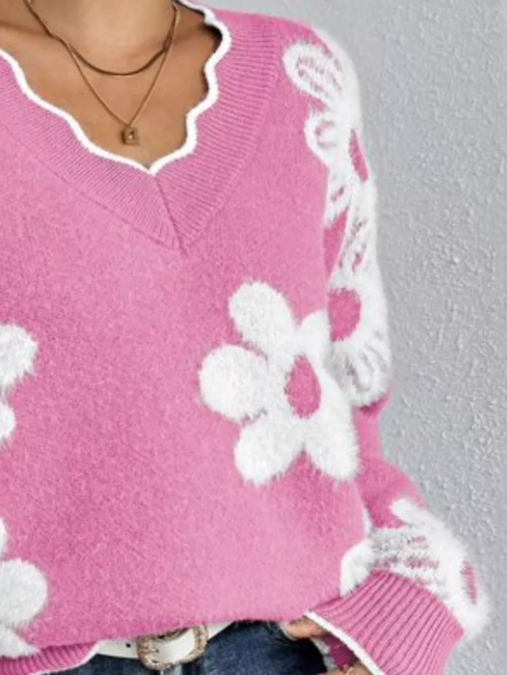 Floral V-Neck Long Sleeve Sweater, image 18