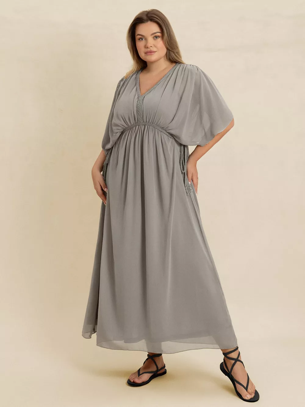 Plus Size V-Neck Flutter Sleeve Dress, image 7