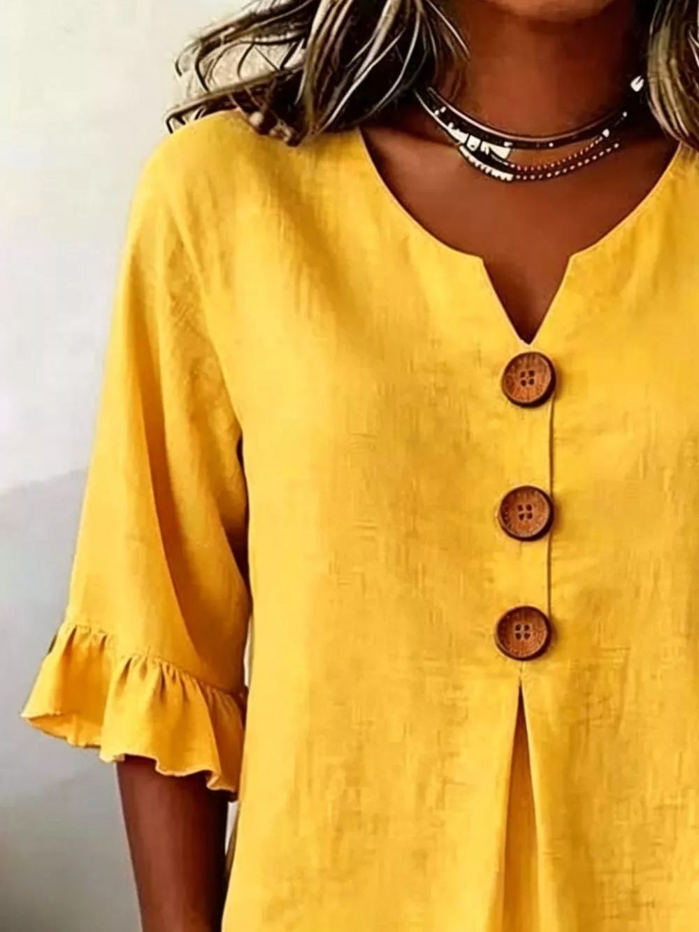 Full Size Casual Ruffle‑Sleeve Decor‑Button Top Plus Size, image 16