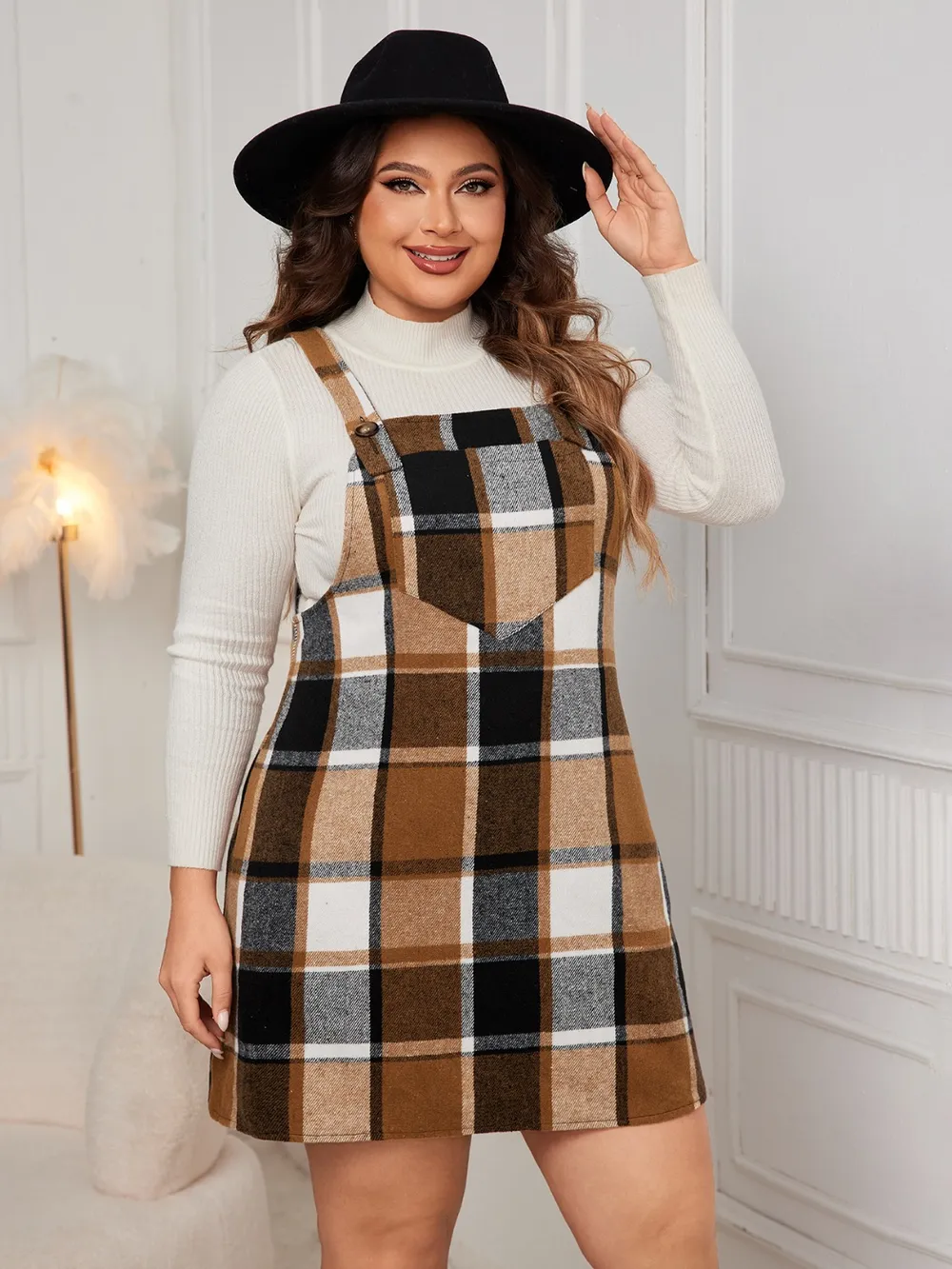 Plus Size Plaid Wide Strap Overall Dress, image 17