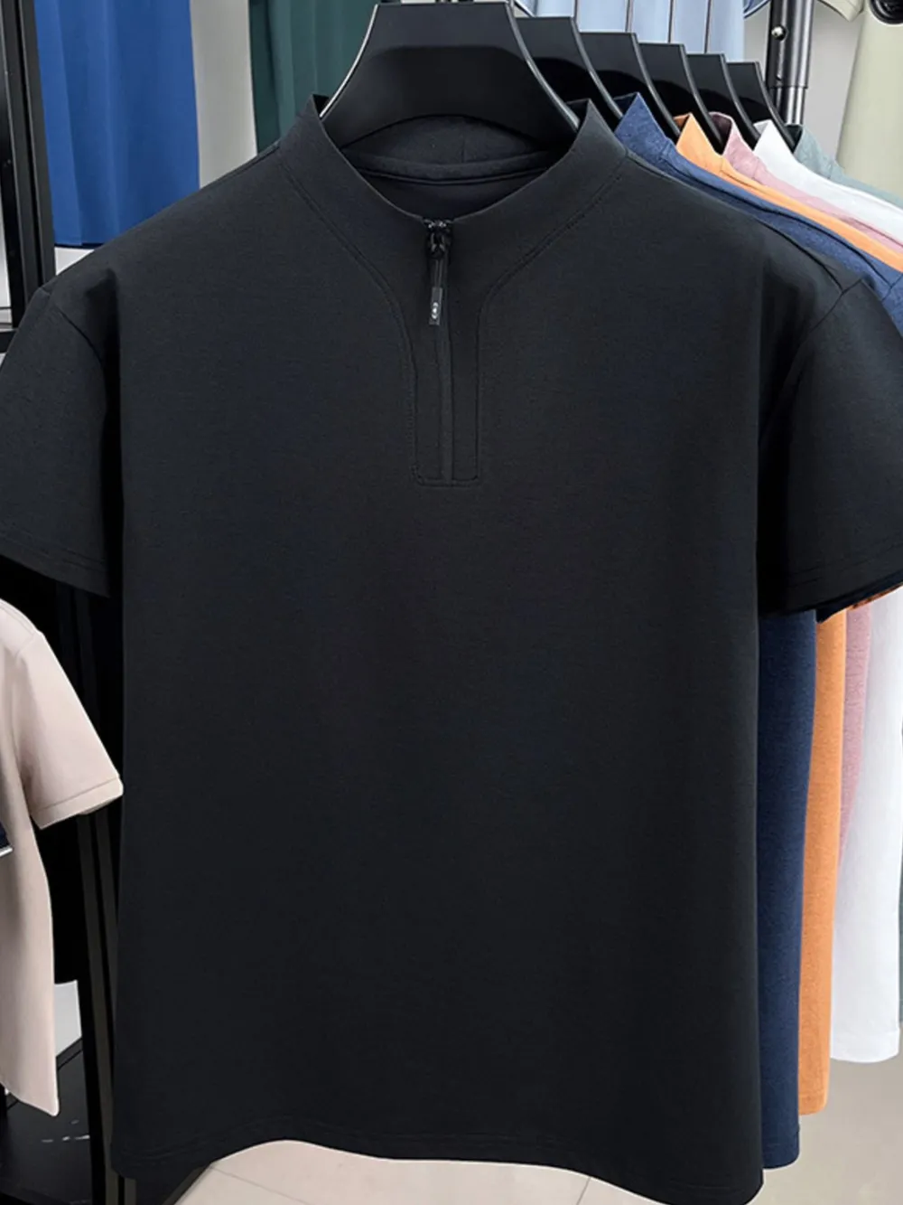 Men's Plus Size Quarter Zip Short Sleeve Top