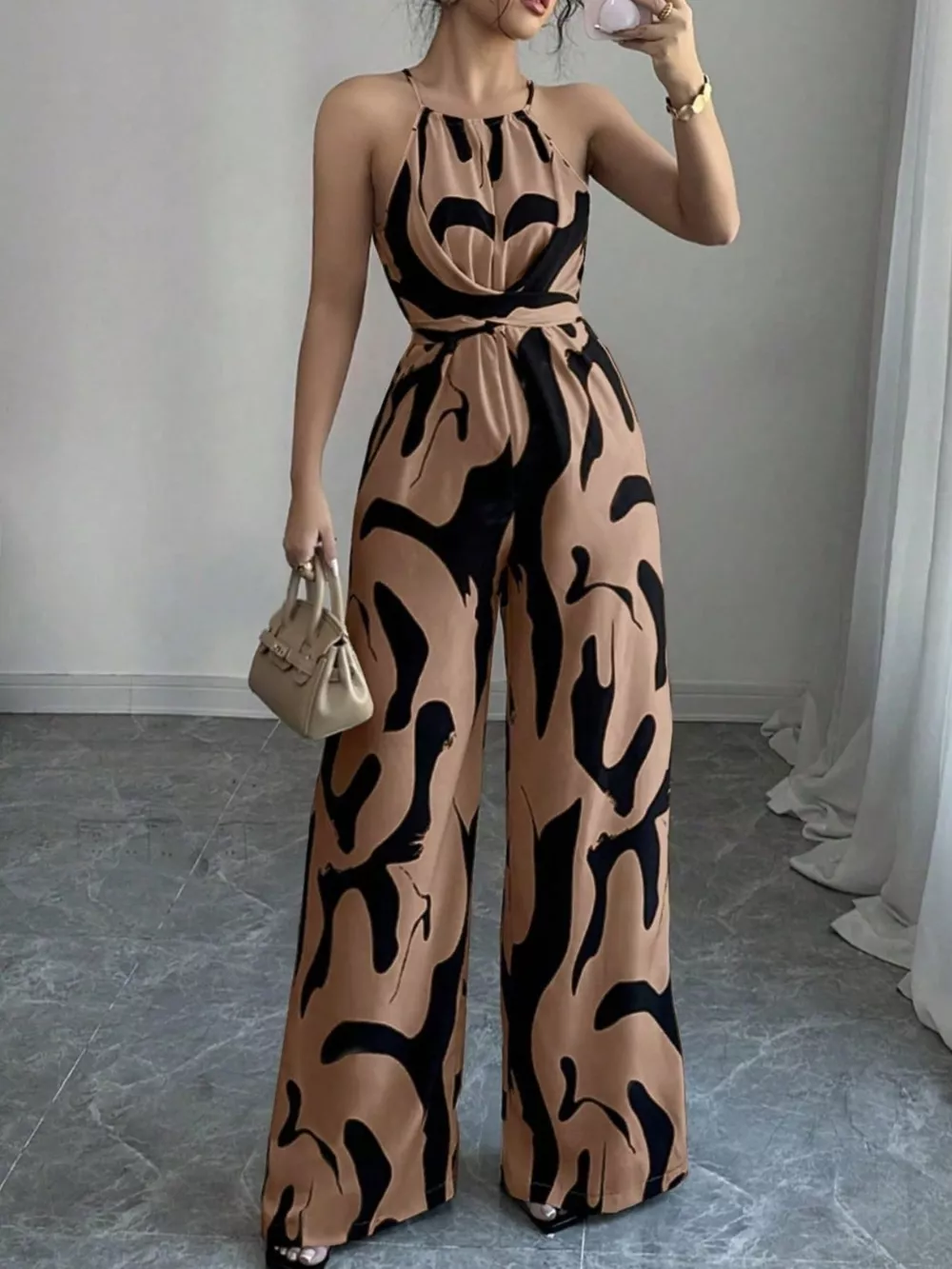 Abstract Print Sleeveless Wide Leg Jumpsuit, image 12