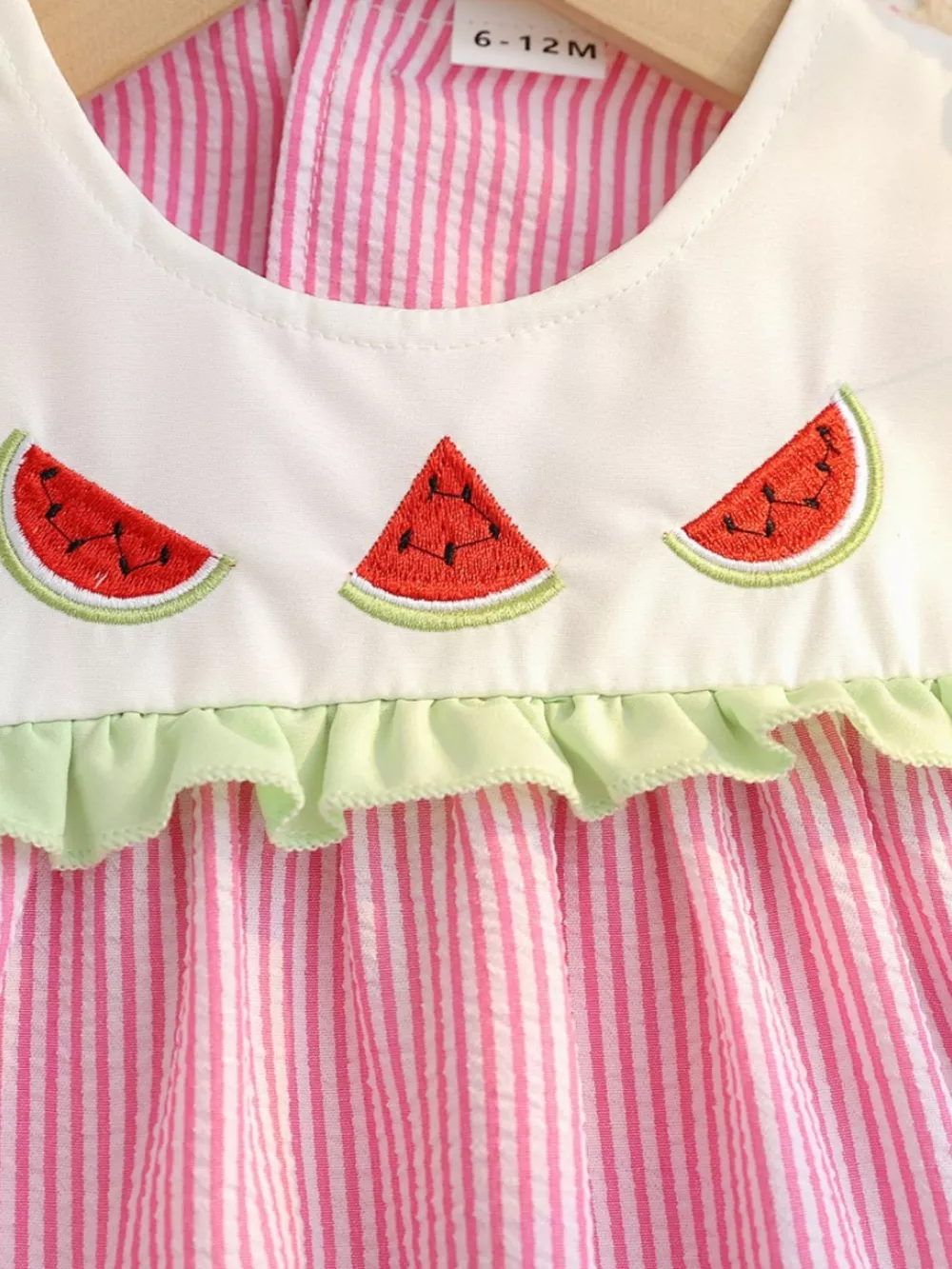 Children's Fruit Embroidered Striped Short Sleeve Dress, image 3