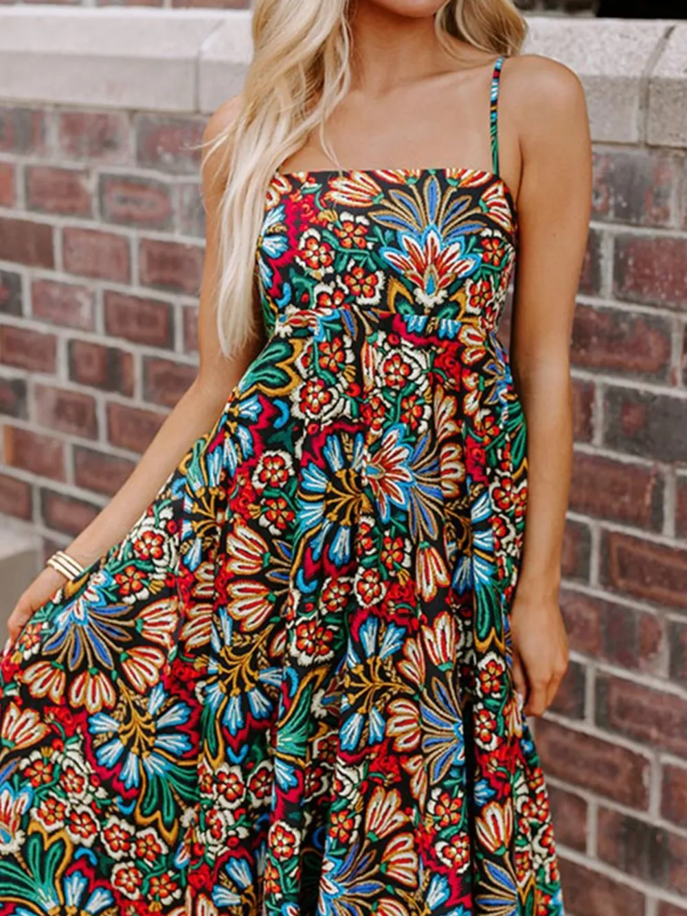 Floral Print Thin Straps High Waist Maxi Dress, image 4