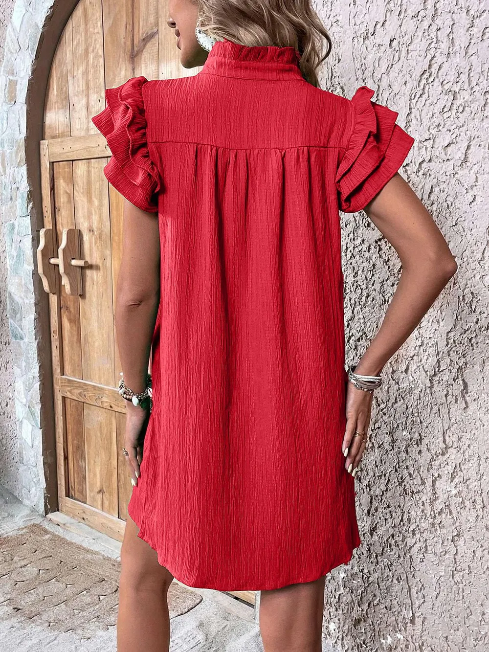 Ruffled Notched Cap Sleeve Mini Dress, image 21