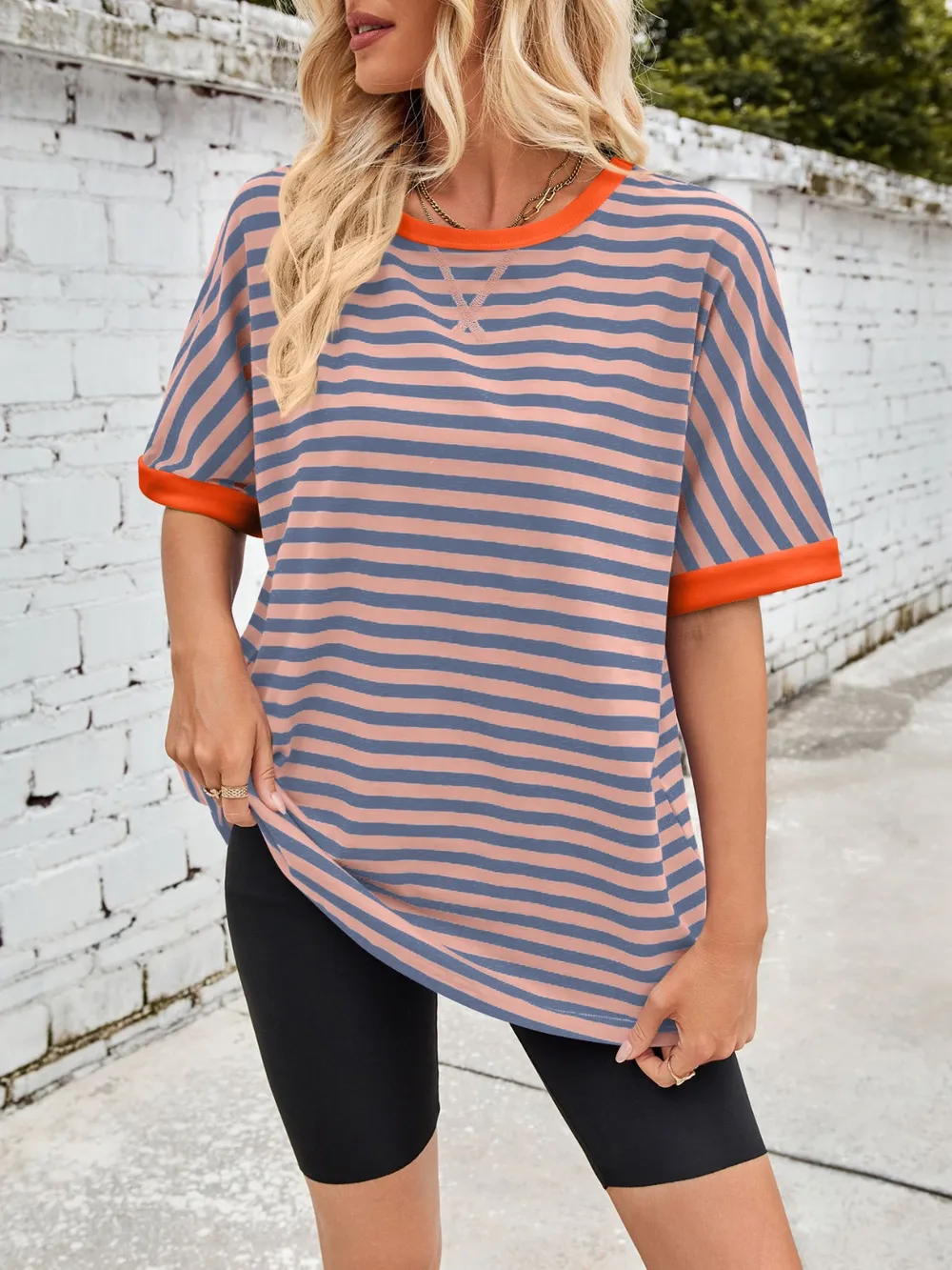 Striped Round Neck Half Sleeve T-Shirt, image 21