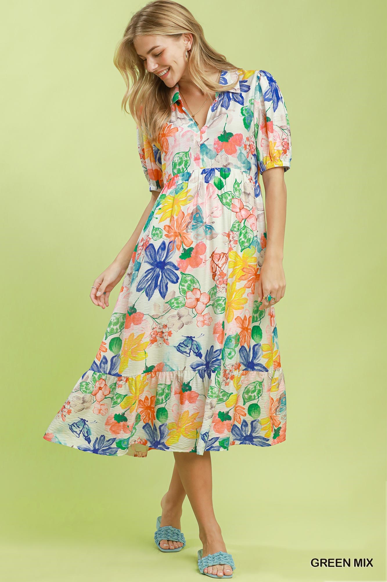 Watercolor Floral Tiered Midi Dress, image 4