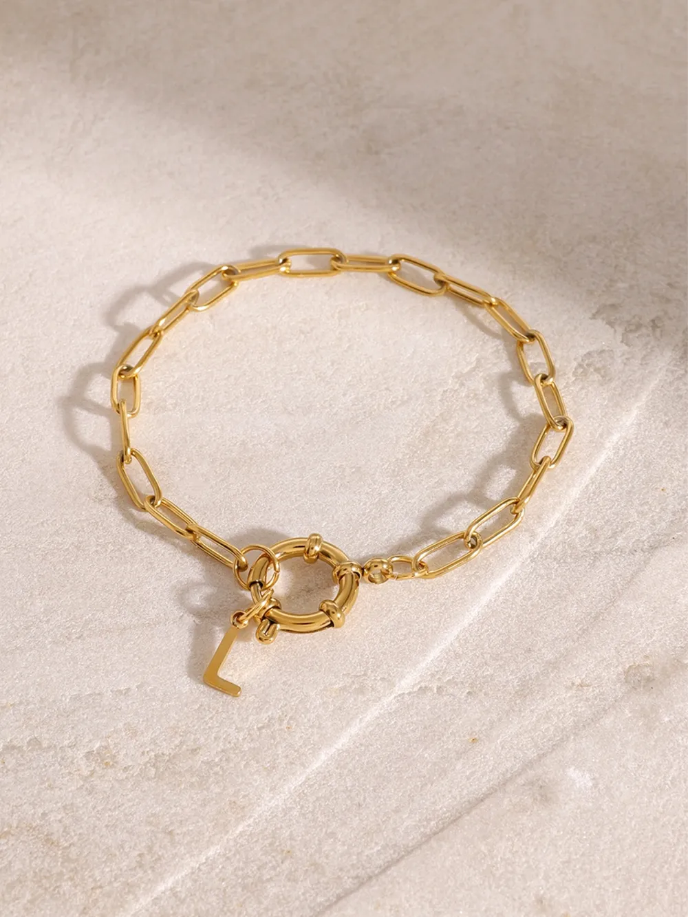 18K Gold-Plated Stainless Steel Letter L Bracelet, image 3