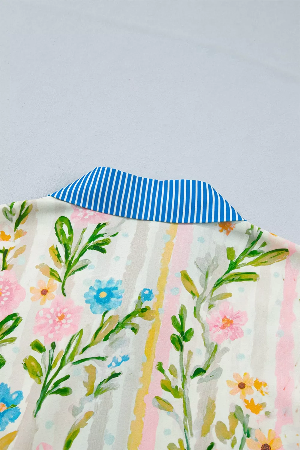 Multicolour Floral Print Striped Trim Button Down Shift Dress, image 6