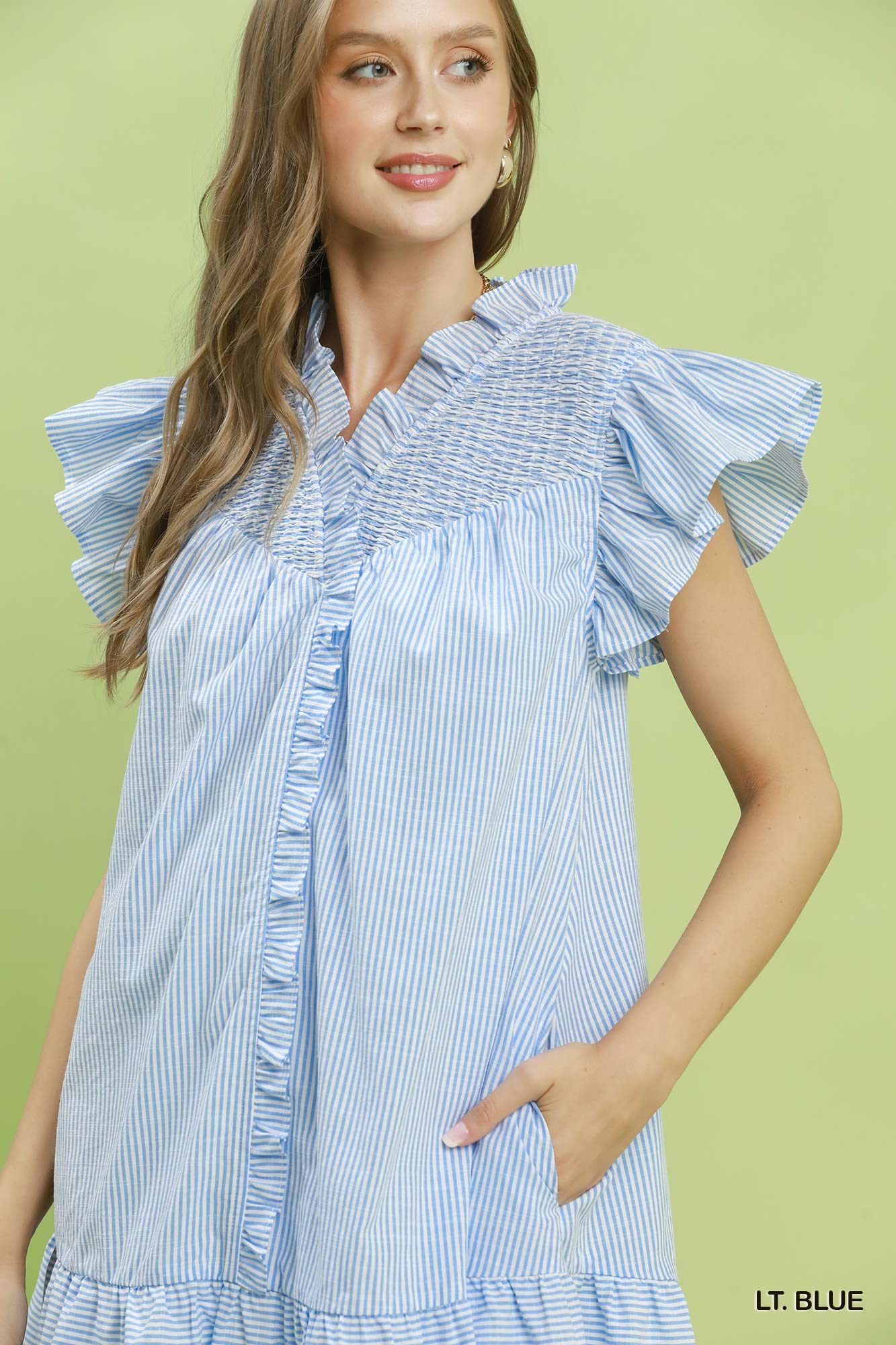 Stripe Smocked Yoke Ruffle Dress, image 6