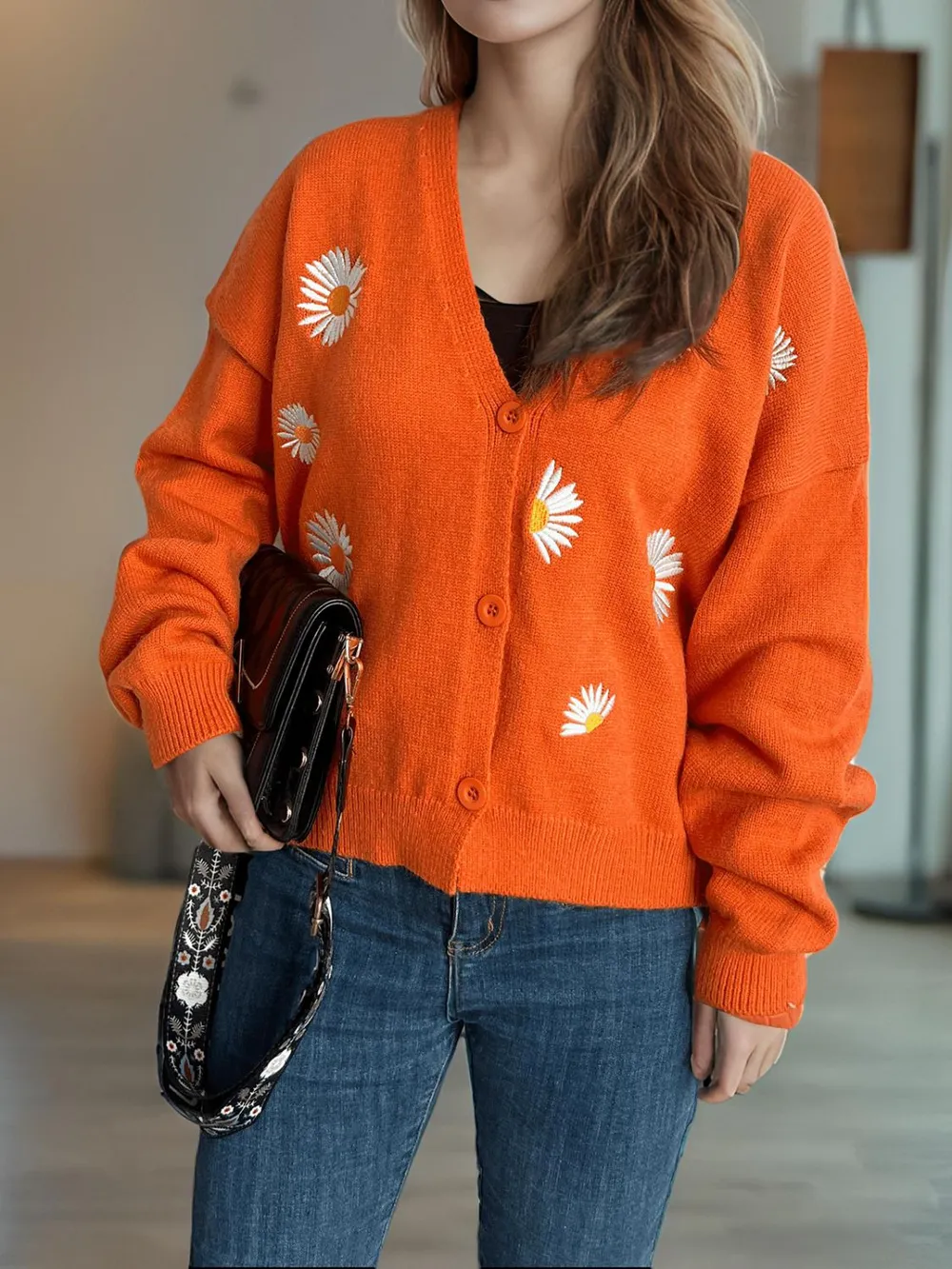 Daisy Button Up V-Neck Cardigan, image 6