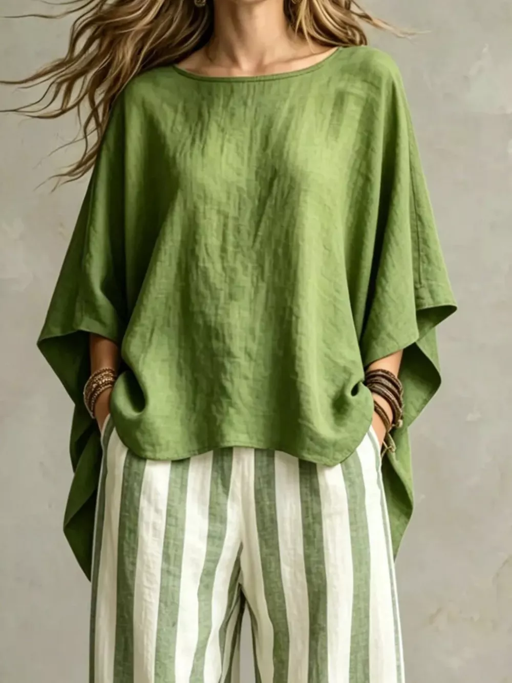 Full Size Solid Color Top and Pants Set Plus Size, image 2