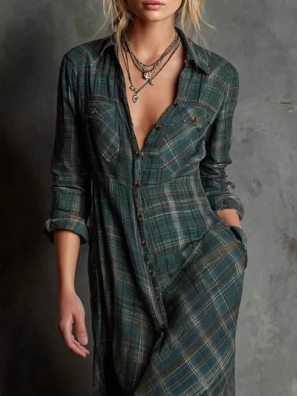 Full Size Plaid Button-Down Maxi Dress Plus Size, image 7