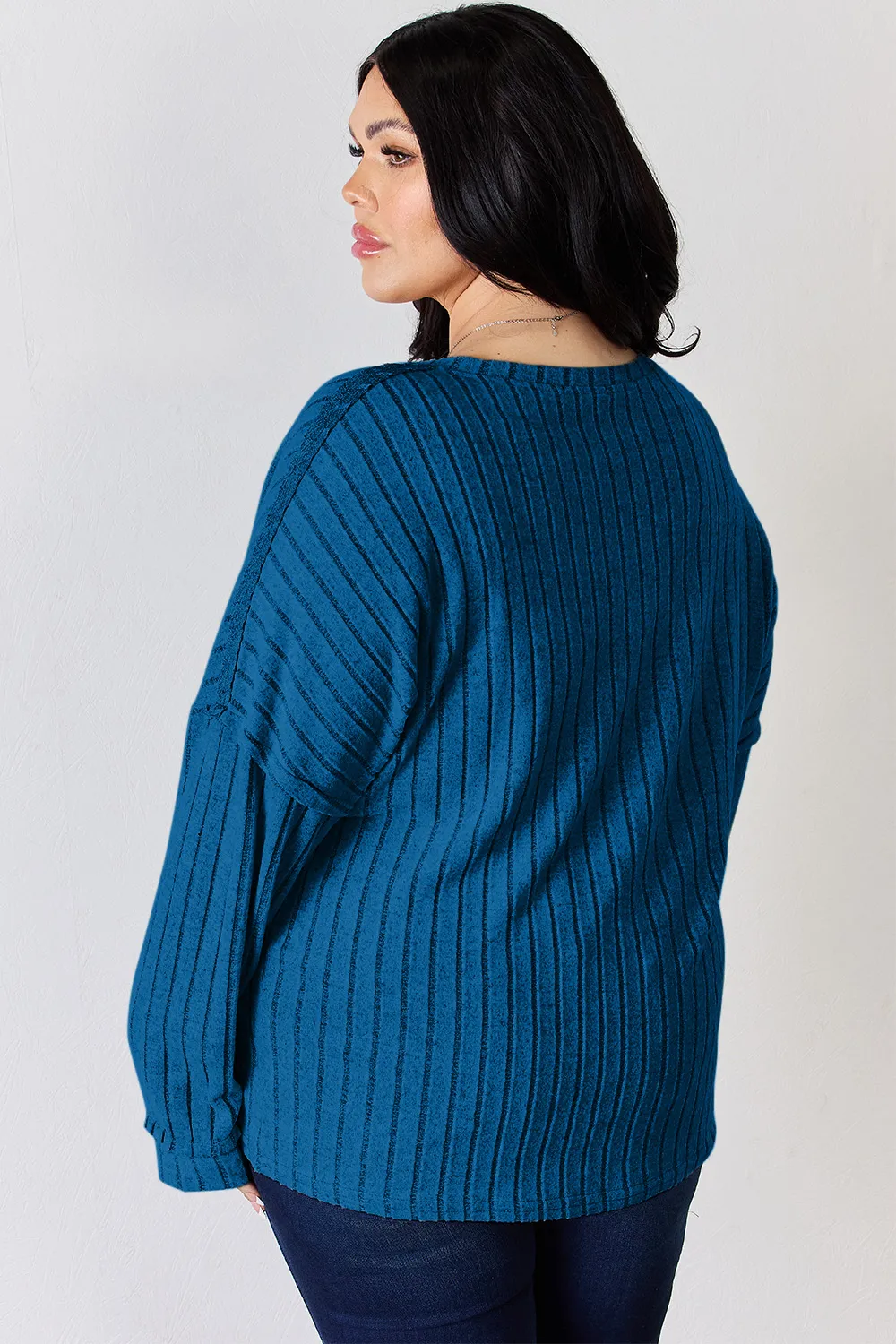 Full Size Ribbed Half Button Long Sleeve T-Shirt, image 29