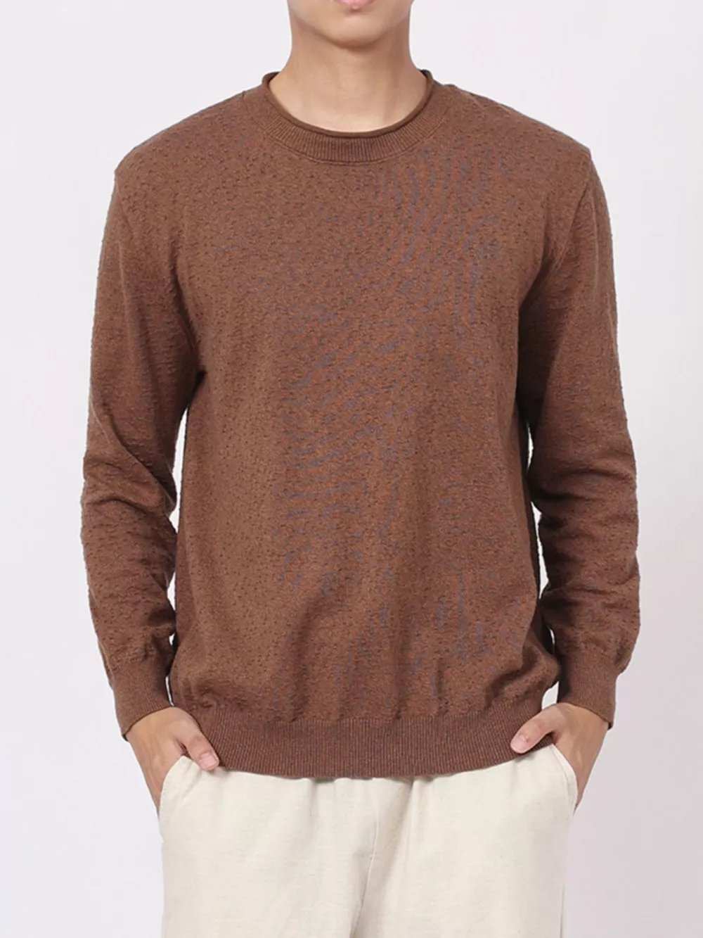 Men's Plus Size Textured Crew Neck Sweater, image 5