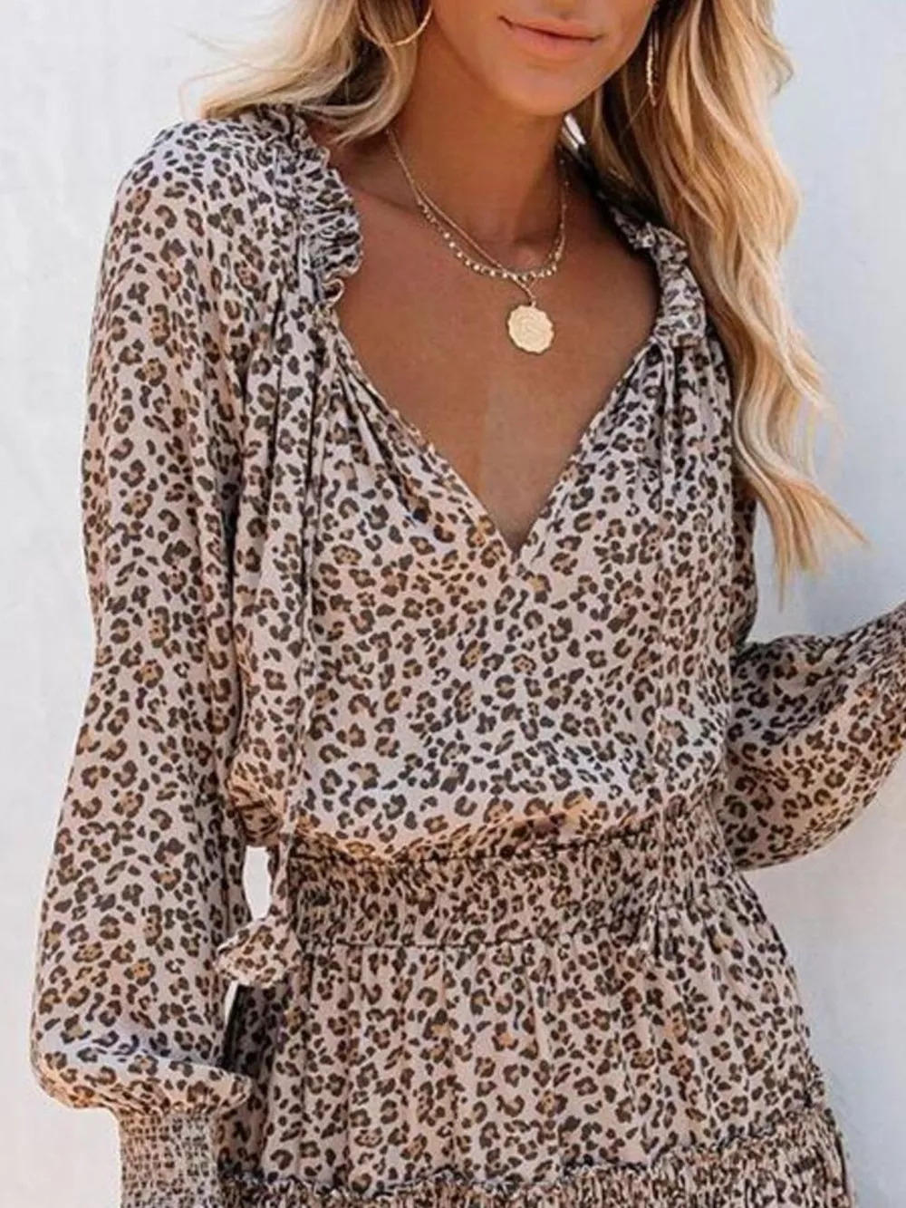 Tie Neck Lantern Sleeve Dress, image 6