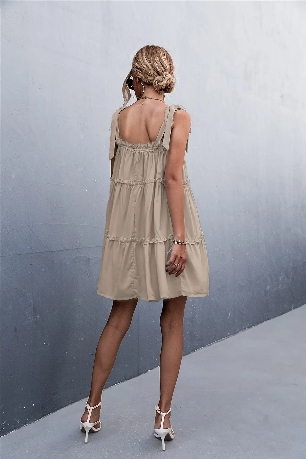 Frill Tiered Tie Shoulder Mini Cami Dress, image 5