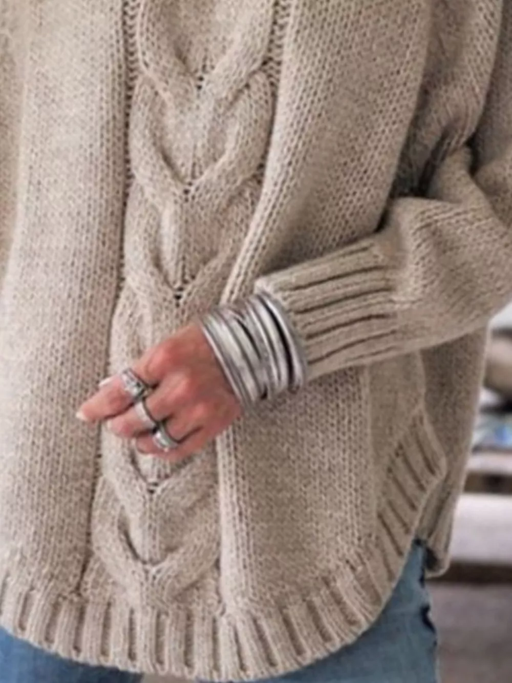 Cable-Knit Long Sleeve Sweater, image 12
