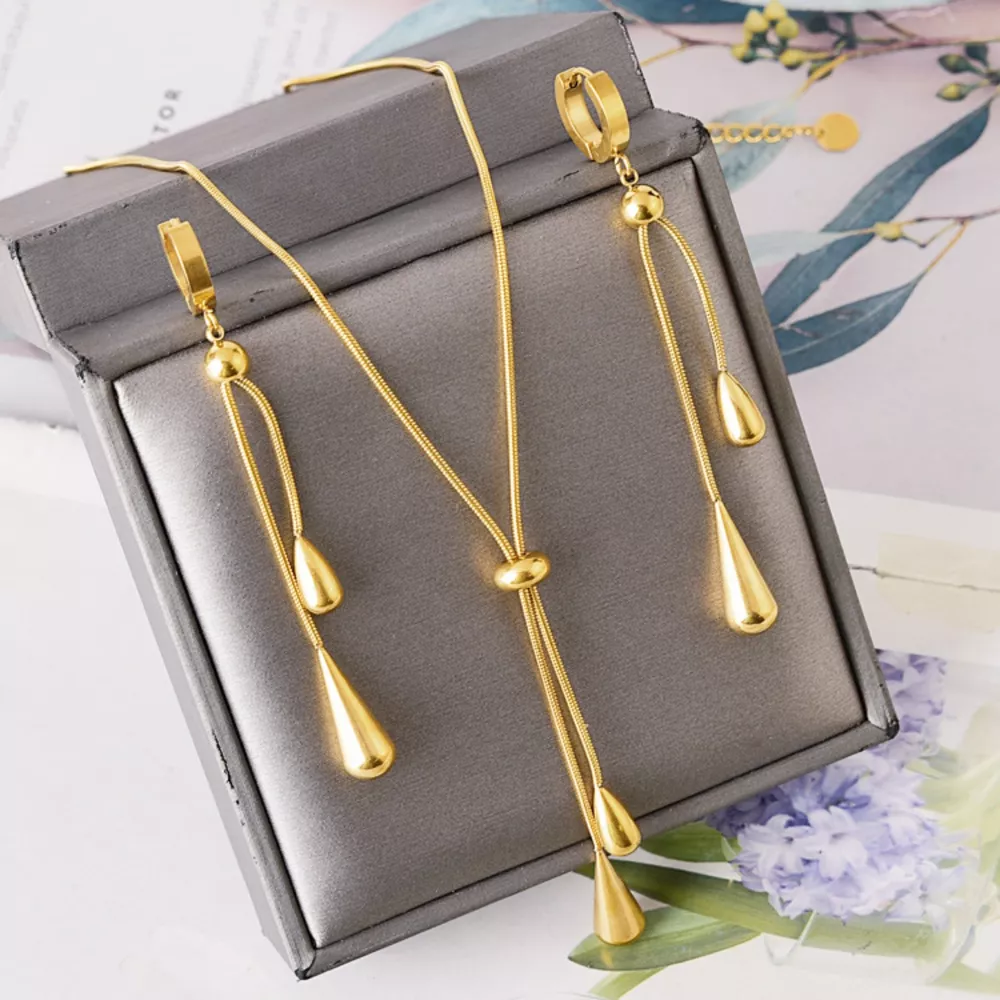 Teardrop Pendant Necklace and Earrings Jewelry Set, image 4