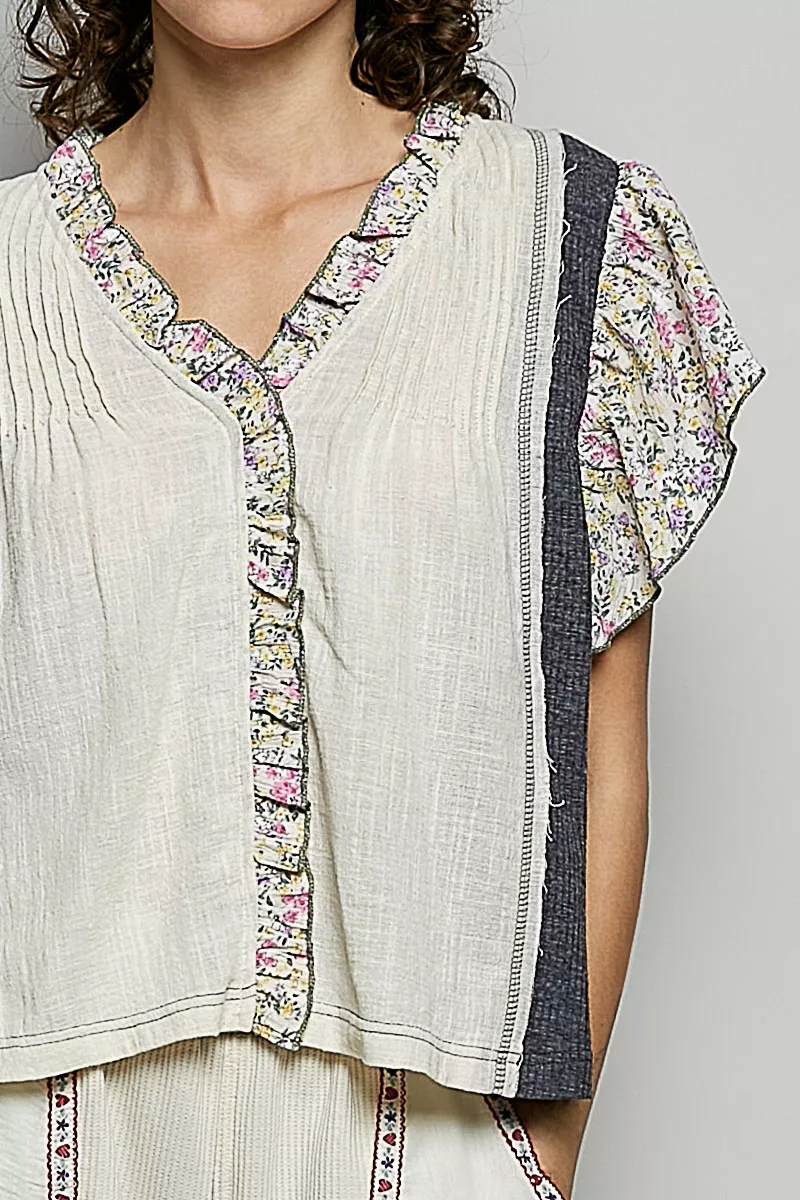 V-Neck Floral Ruffle Sleeve Blouse, image 6