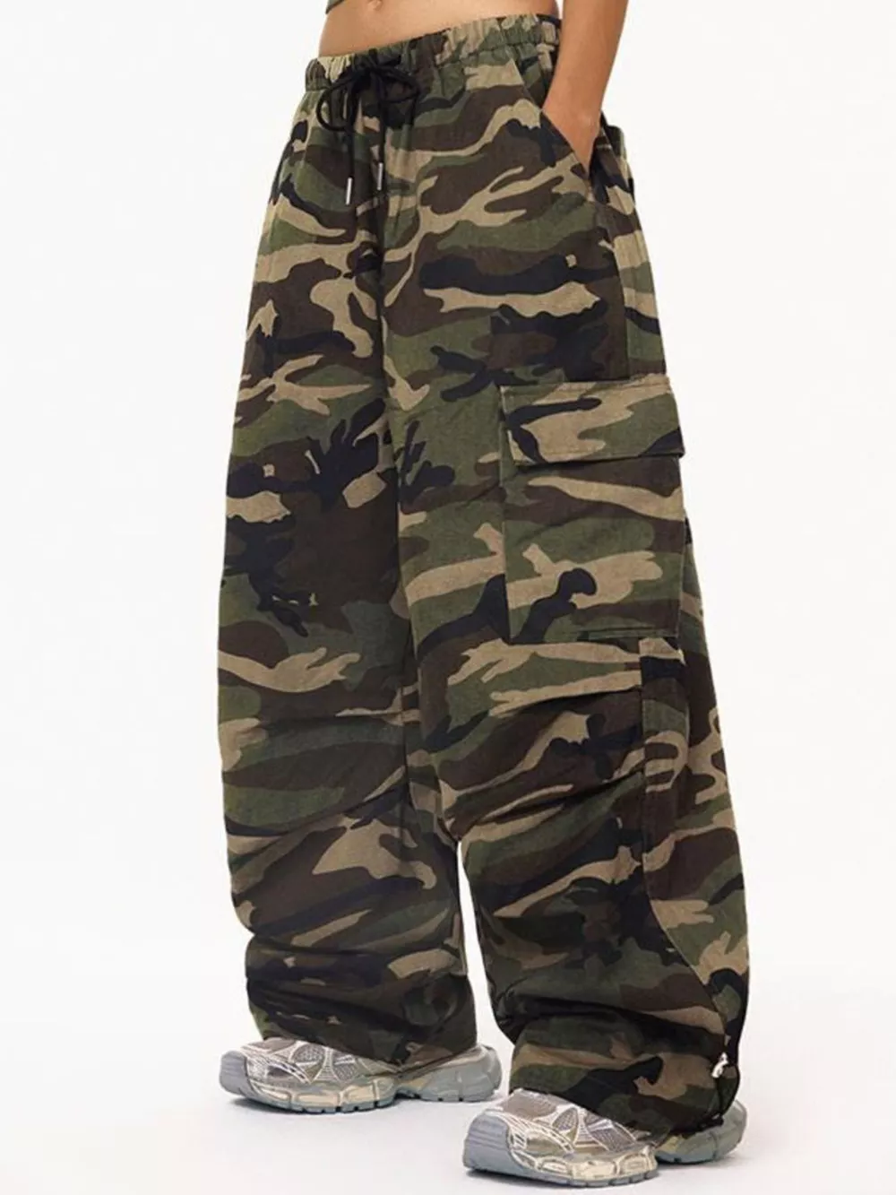 Camouflage Cargo Pants with Drawstring Waist, image 2